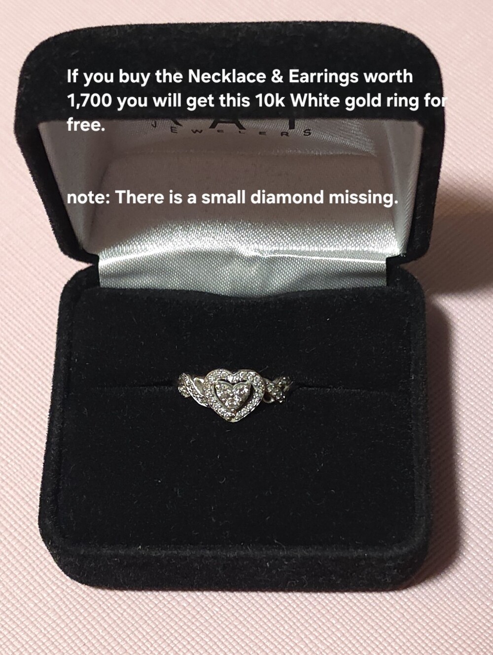 10K White Gold Heart Diamond Ring